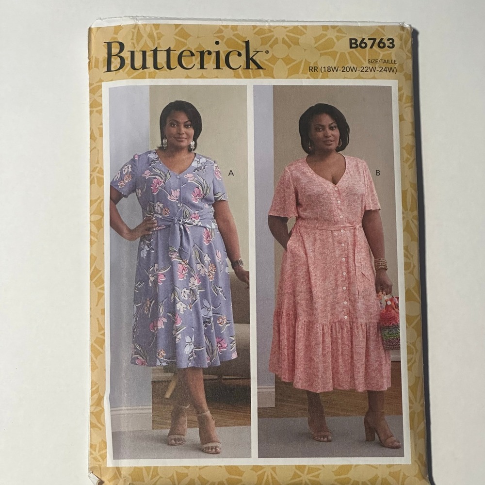 Butterick B6763 Sewing Pattern Women RR (18W-24W) Multicolor Uncut Button Dress